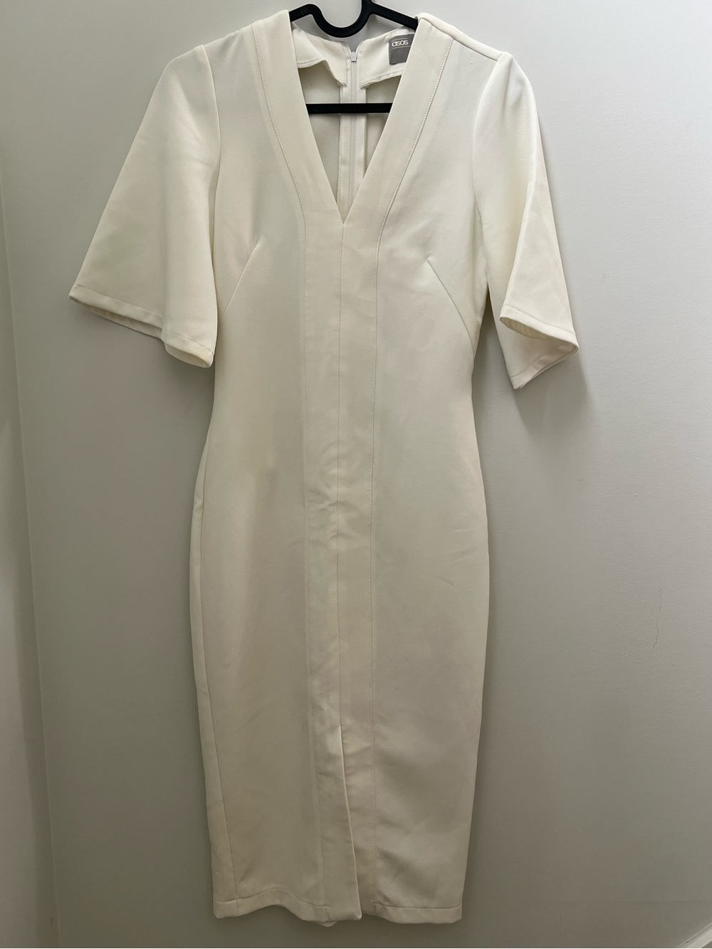 ASOS Cream V-Neck Midi Sheath Dress